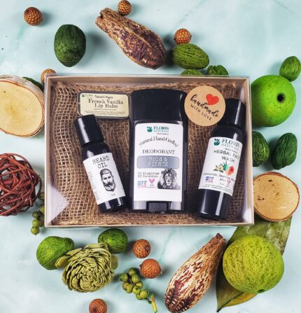 Floris Naturals For HIM Box with face wash deodorant beard oil and lip balm