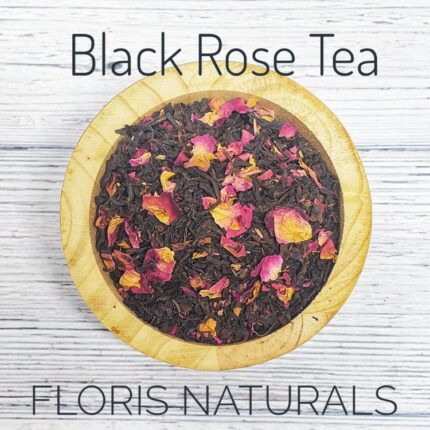 Black Rose Tea loose leaf black tea with rose petals by Floris Naturals