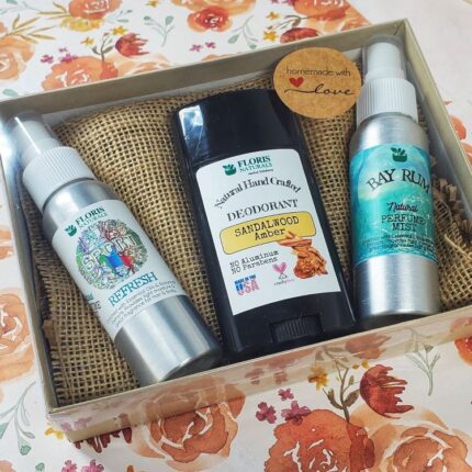 For Him Gift Box with perfume mists and Sandalwood Amber deodorant by Floris Naturals