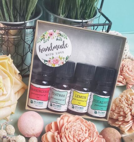 Floris Naturals Essential Oils Must Haves Gift Box with Tea Tree Eucalyptus Lemon and Frankincense