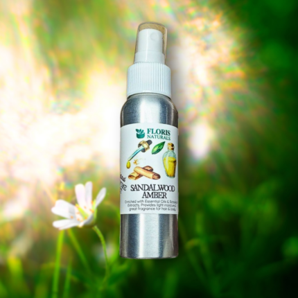 Warm Sandalwood and Amber perfume mist with bergamot violet and vanilla notes